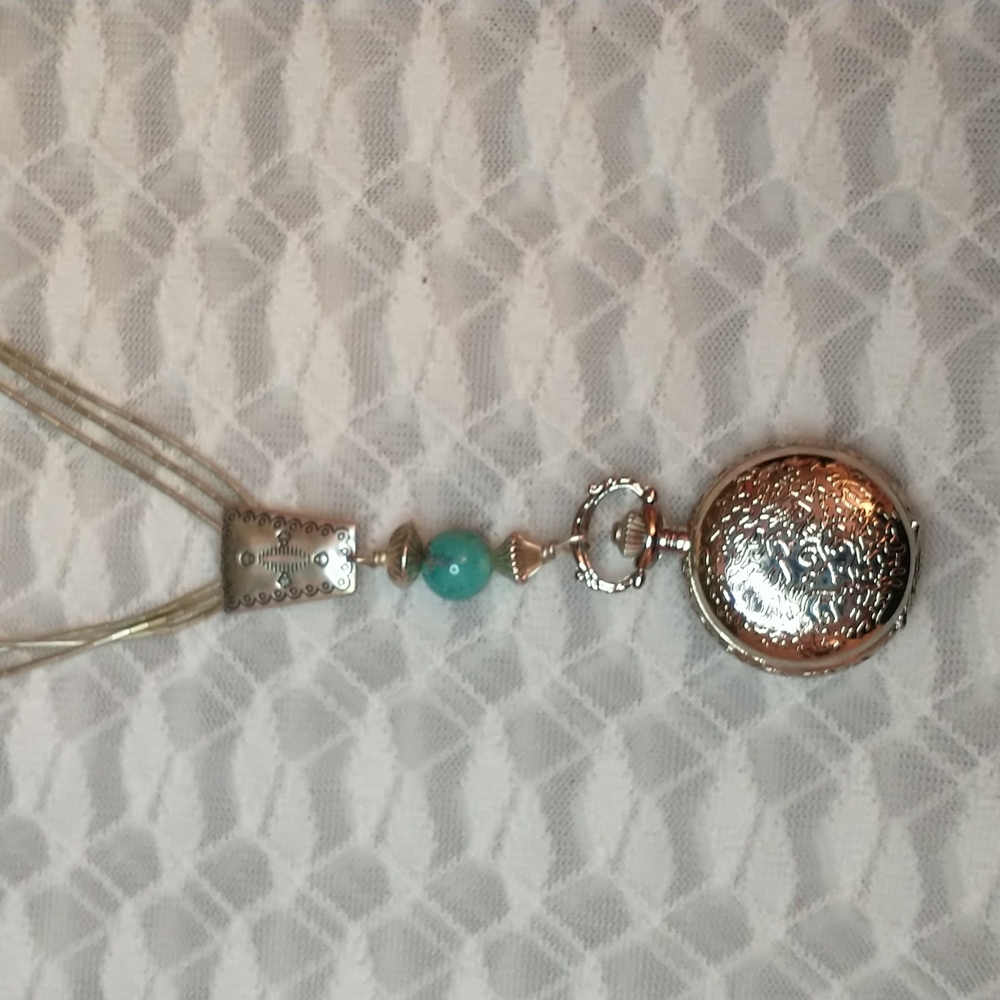 Carolyn Pollack HEISHI Liquid Ster. Silver w/ Turquoise & Quartz Pendant Watch - Picture 3 of 10